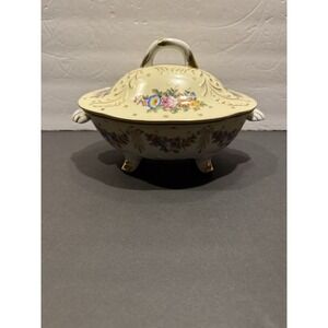 Limoges France Footed Covered Bowl Tureen Floral Gold Trim Vintage Porcelain
